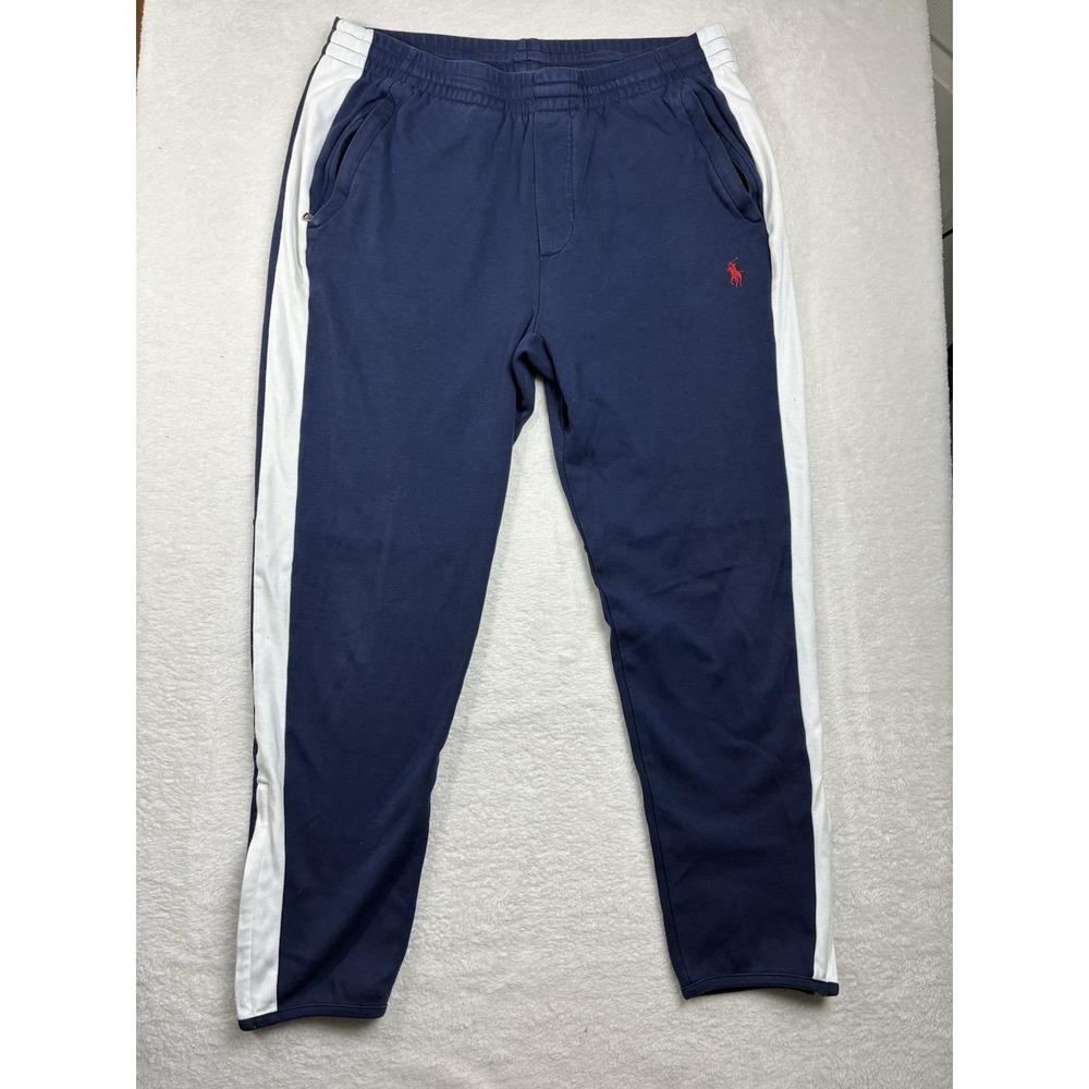 Polo Ralph Lauren Jogger Sweatpants Men Medium Blue White Side Stripe Pony